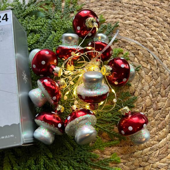 Mushroom Dewdrop Lights LED Red Warm White String Timer Battery Operated - Picture 2 of 7